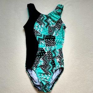 Teal/ black patterned GK snowflake collection leotard